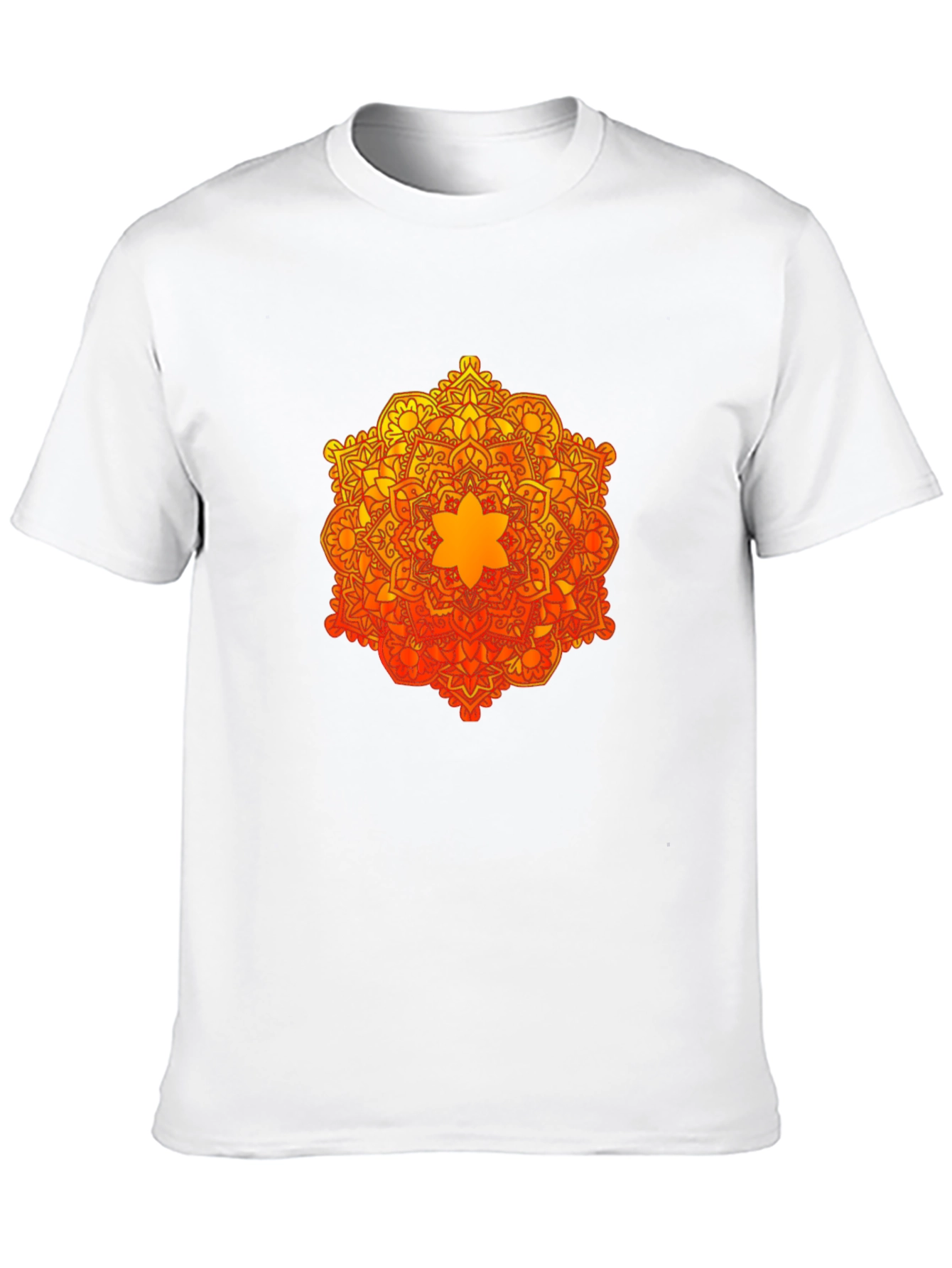 Camiseta Negra con Mandala Naranja y Amarilla