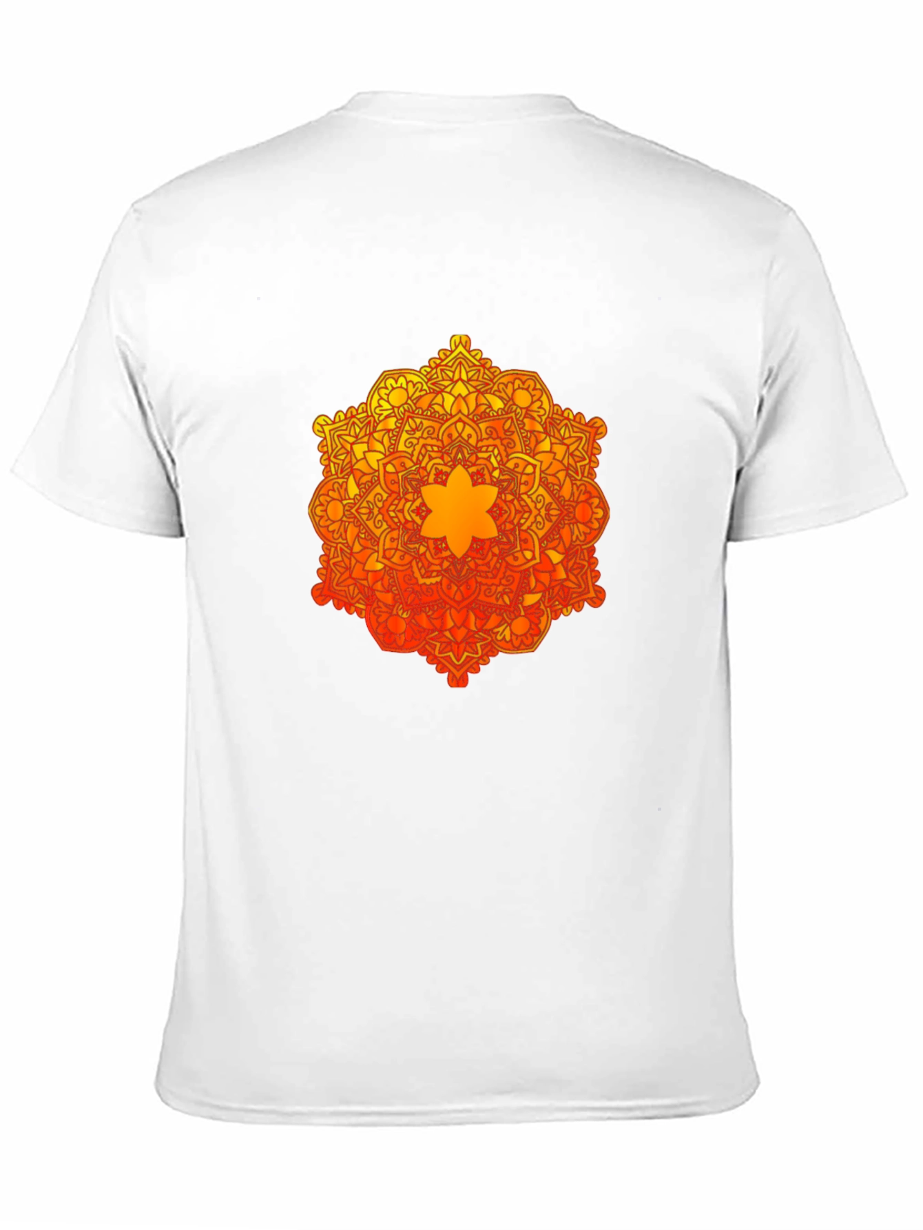Camiseta Negra con Mandala Naranja y Amarilla