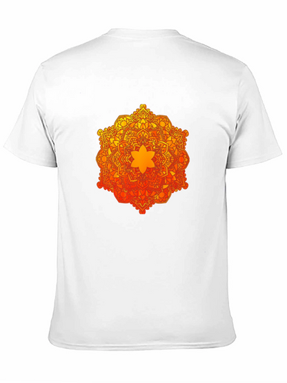 Camiseta Negra con Mandala Naranja y Amarilla
