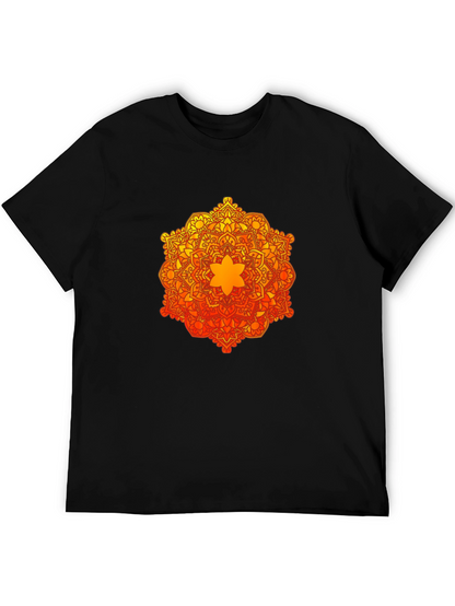 Camiseta Negra con Mandala Naranja y Amarilla