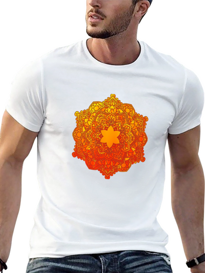 Camiseta Negra con Mandala Naranja y Amarilla
