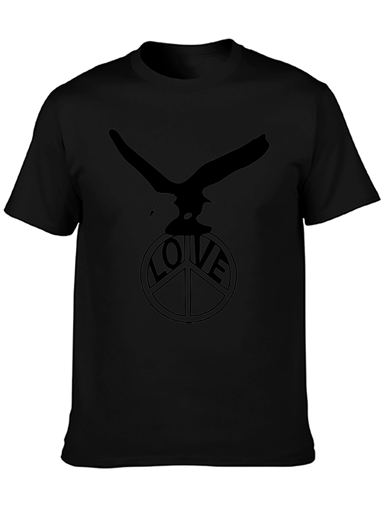 Camiseta Negra Águila y Símbolo de Paz LOVE