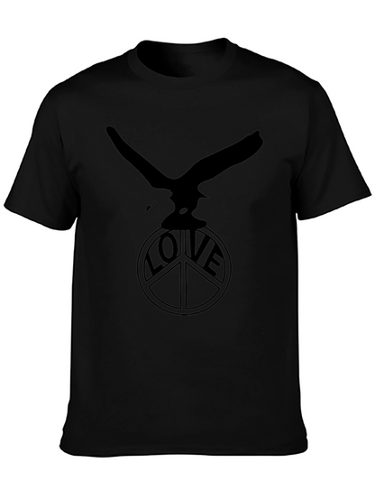 Camiseta Negra Águila y Símbolo de Paz LOVE