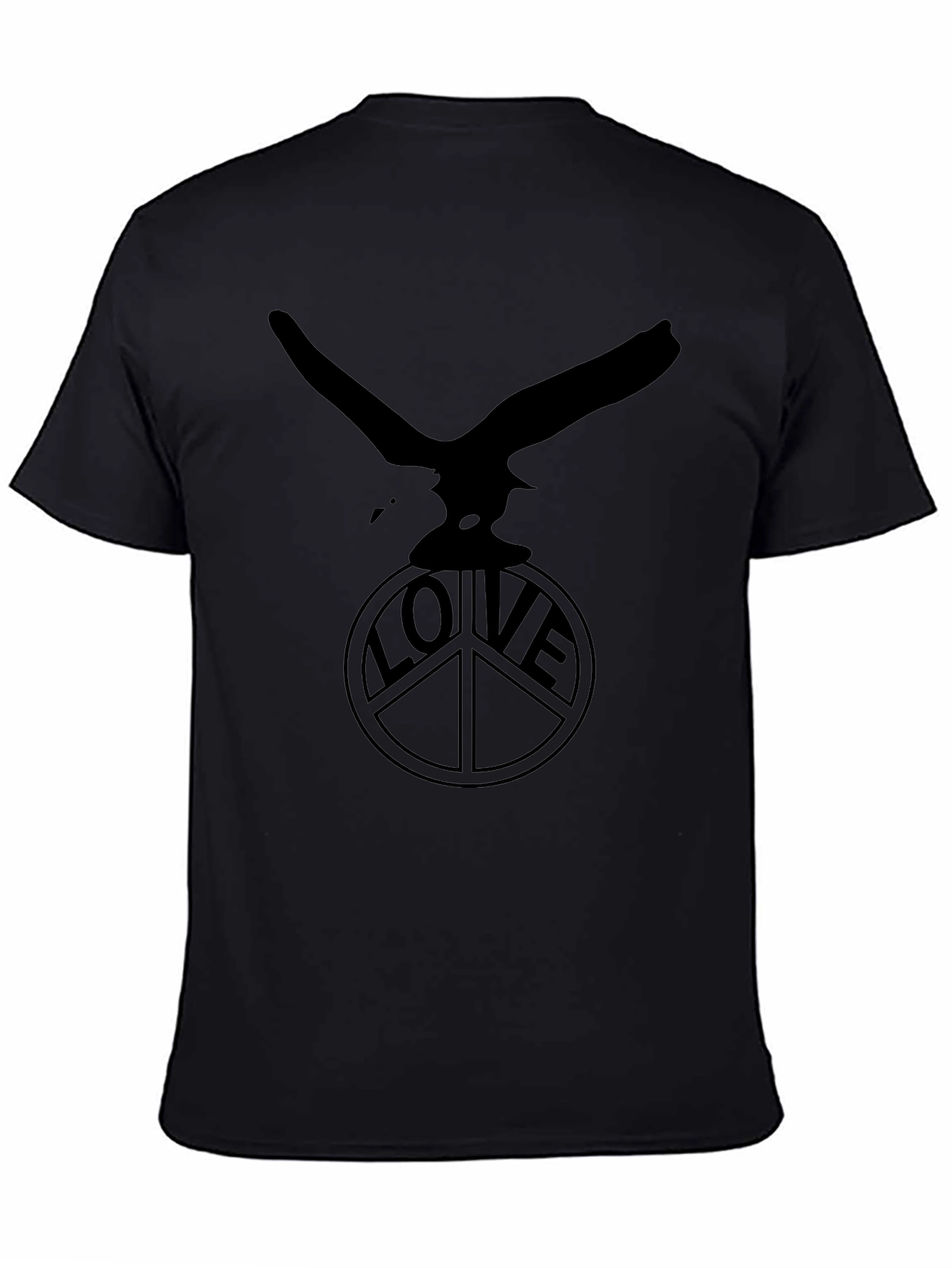 Camiseta Negra Águila y Símbolo de Paz LOVE