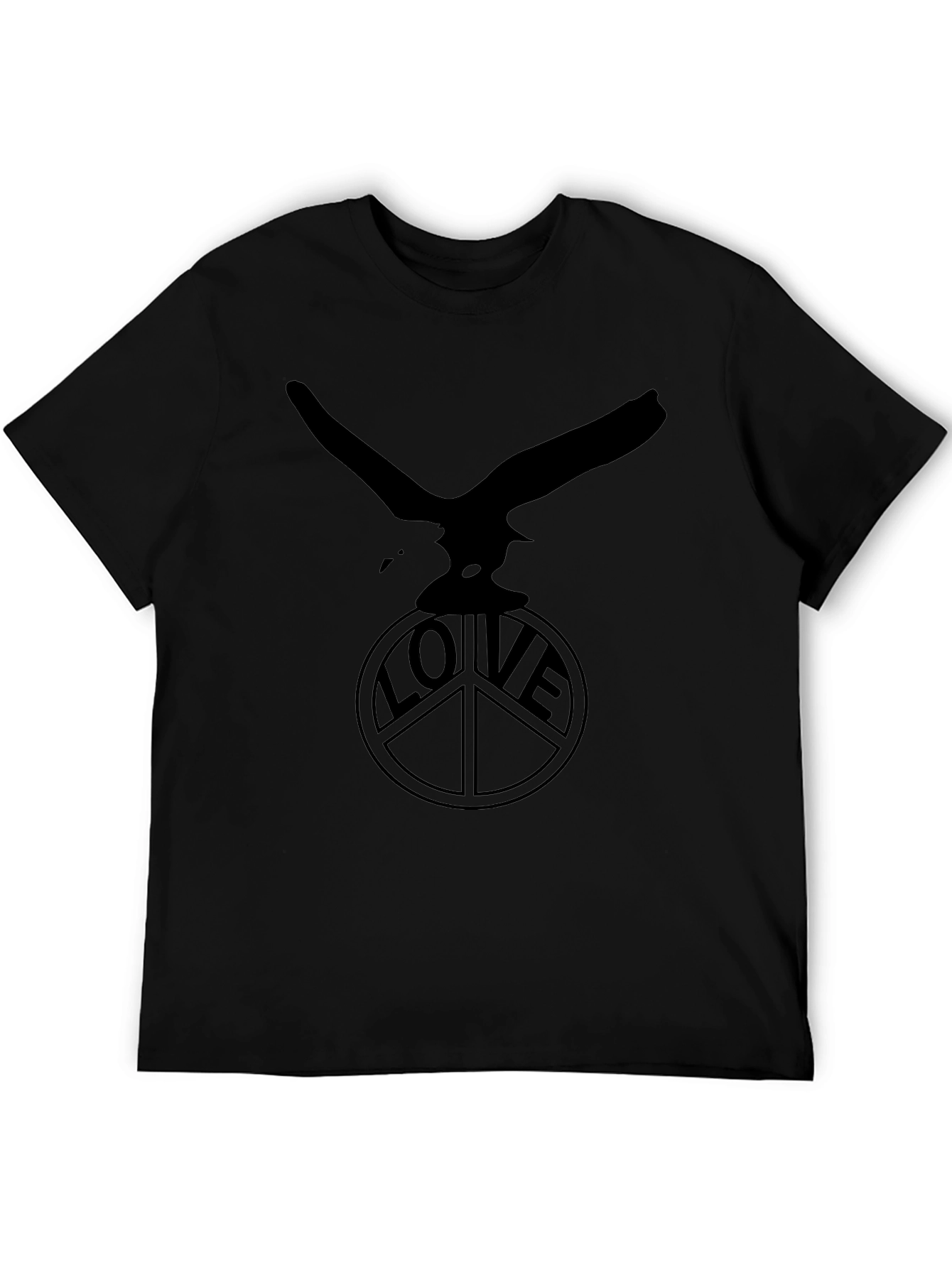 Camiseta Negra Águila y Símbolo de Paz LOVE