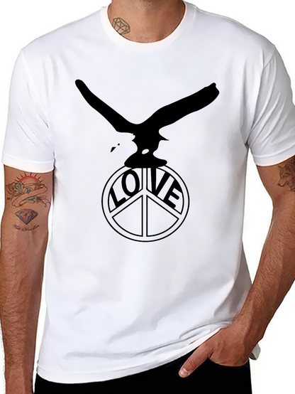 Camiseta Negra Águila y Símbolo de Paz LOVE