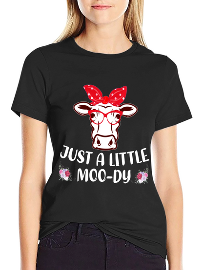 Camiseta Negra con Diseño de Vaca Moo-dy