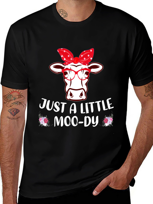 Camiseta Negra con Diseño de Vaca Moo-dy