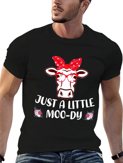 Camiseta Negra con Diseño de Vaca Moo-dy