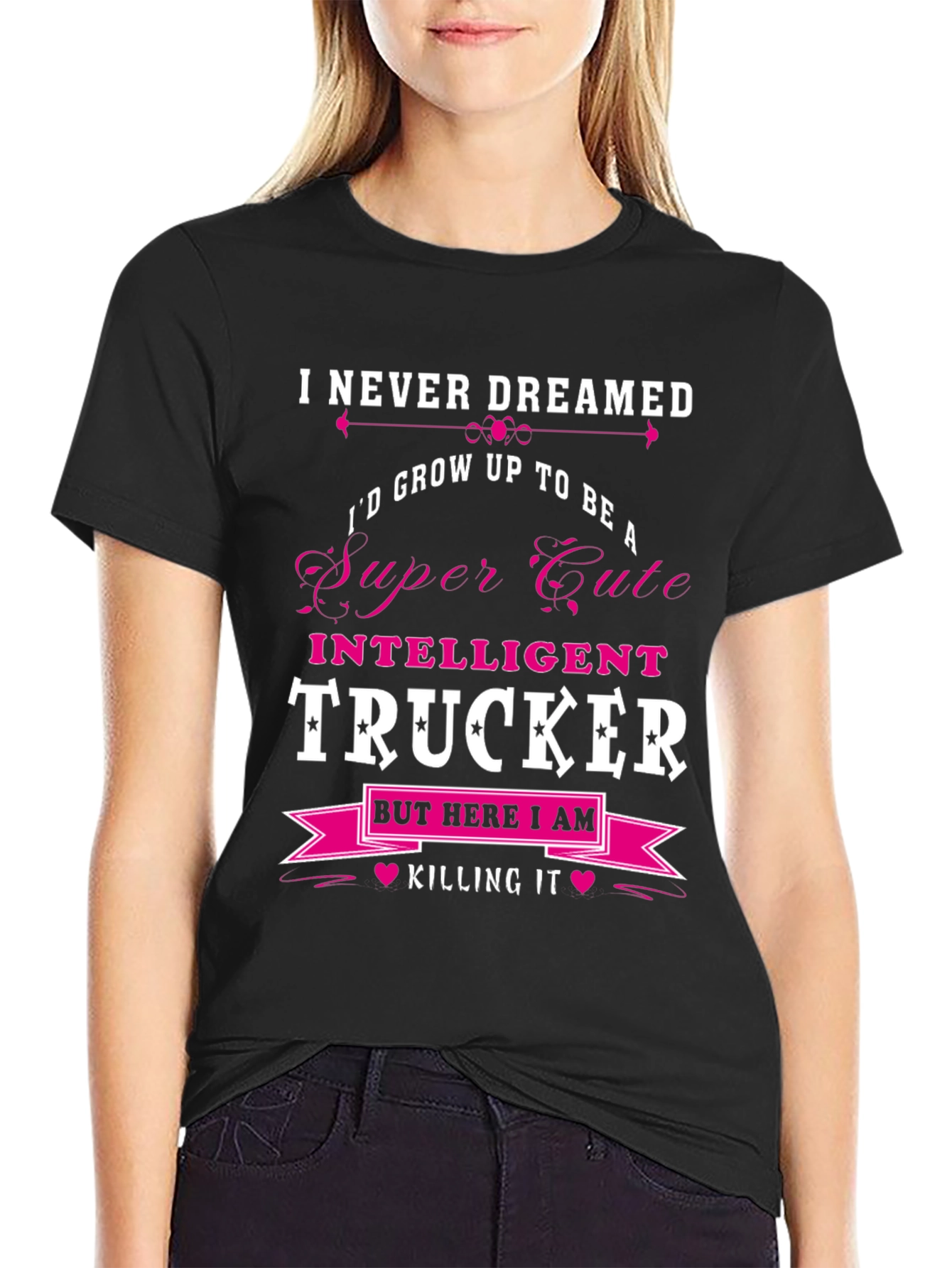 Camiseta Negra: Super Cute Intelligent Trucker