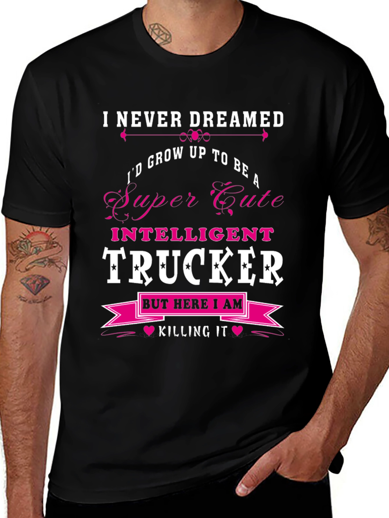 Camiseta Negra: Super Cute Intelligent Trucker
