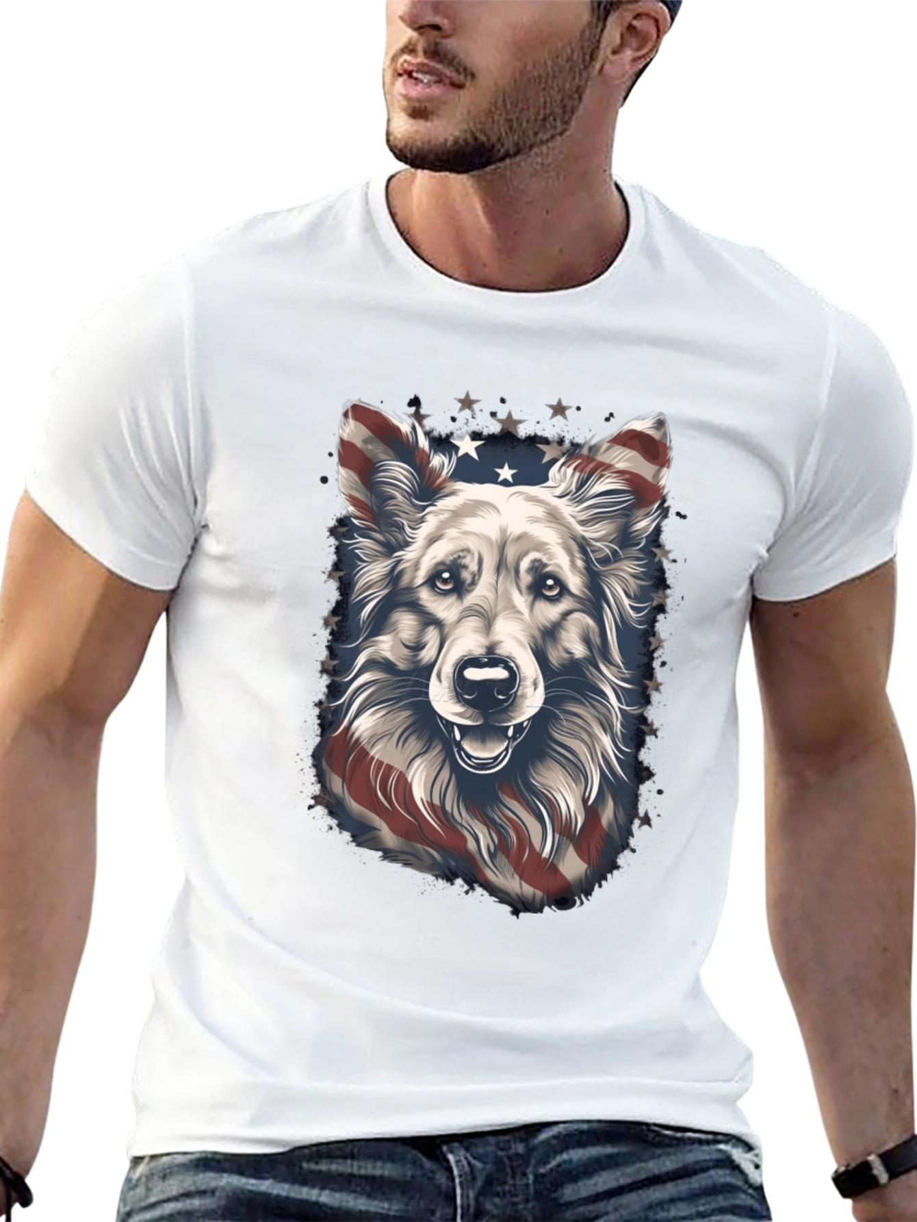 Camiseta Negra con Diseño de Perro Patriótico