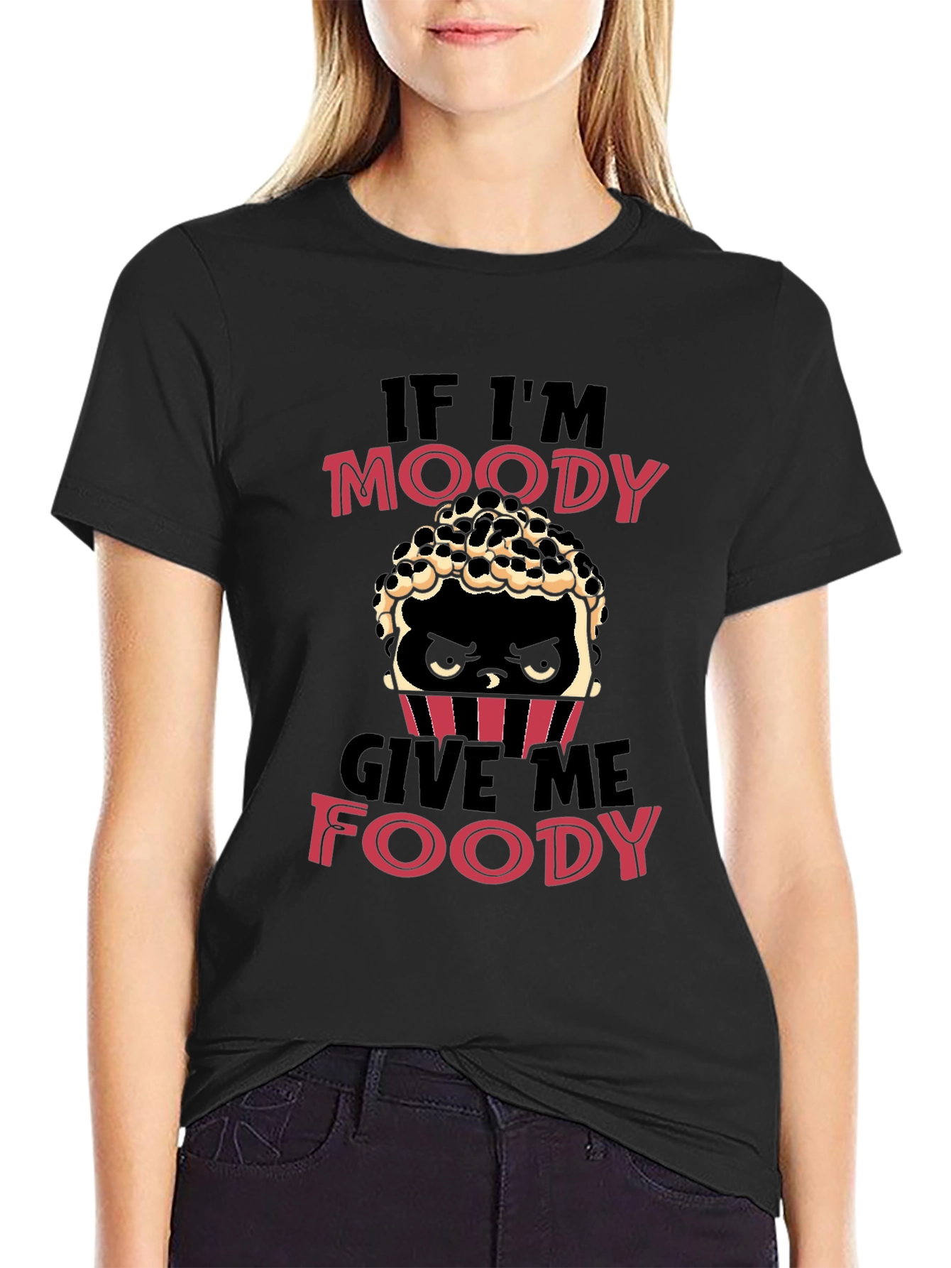 Camiseta Negra Moody Foody para Amantes de la Comida