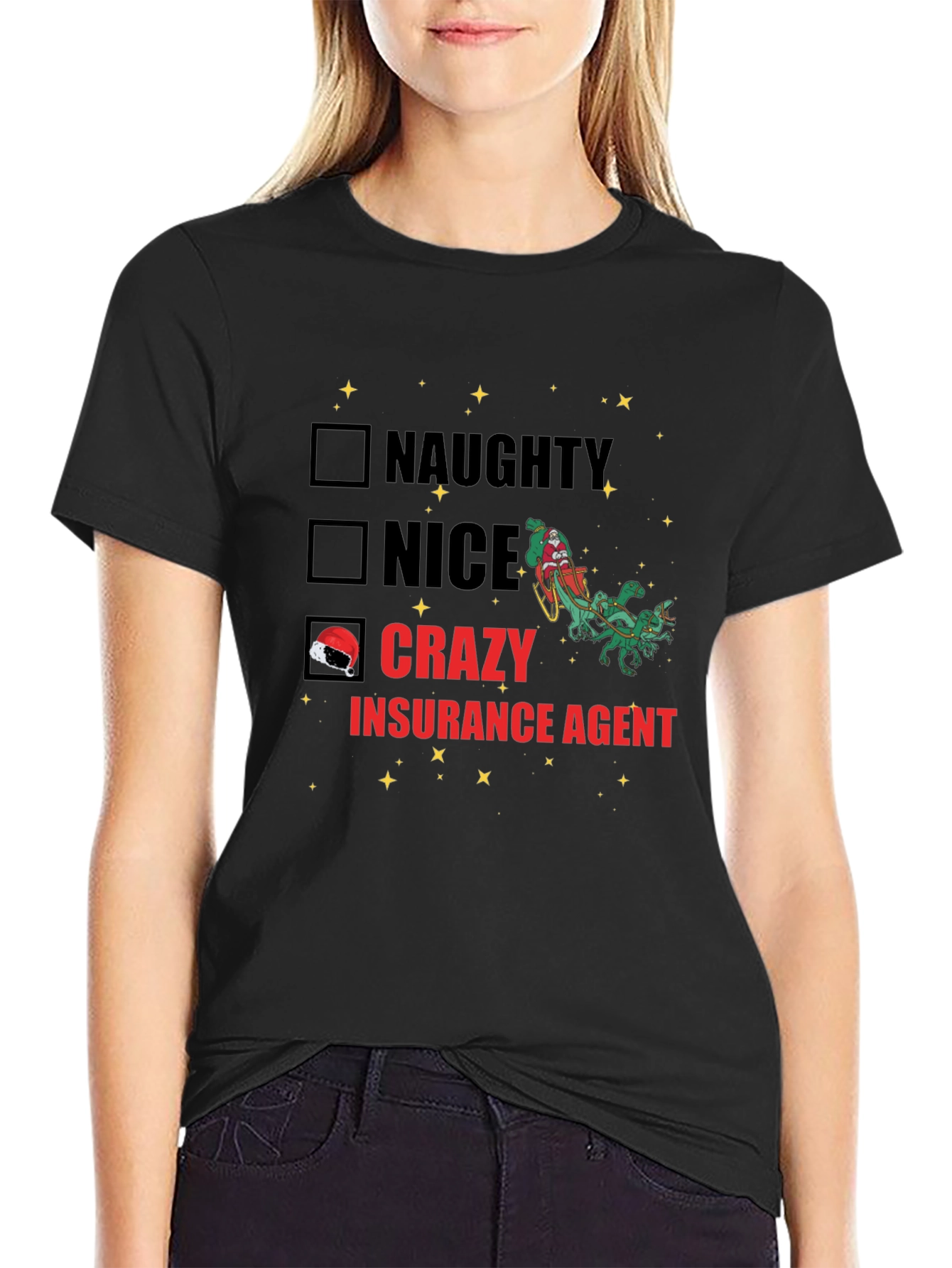 Camiseta Negra Navideña Agente de Seguros Crazy