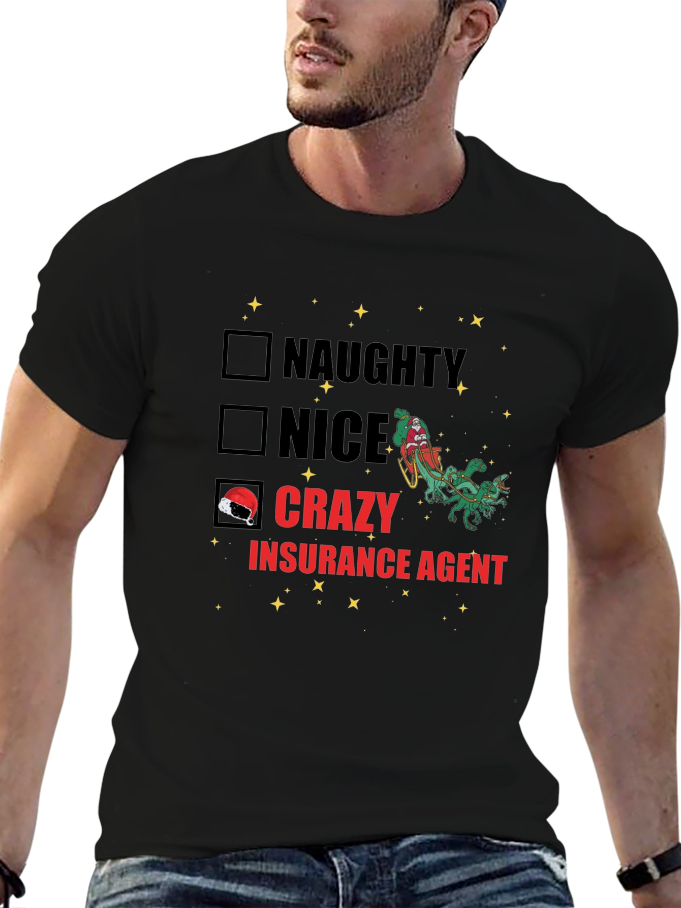 Camiseta Negra Navideña Agente de Seguros Crazy