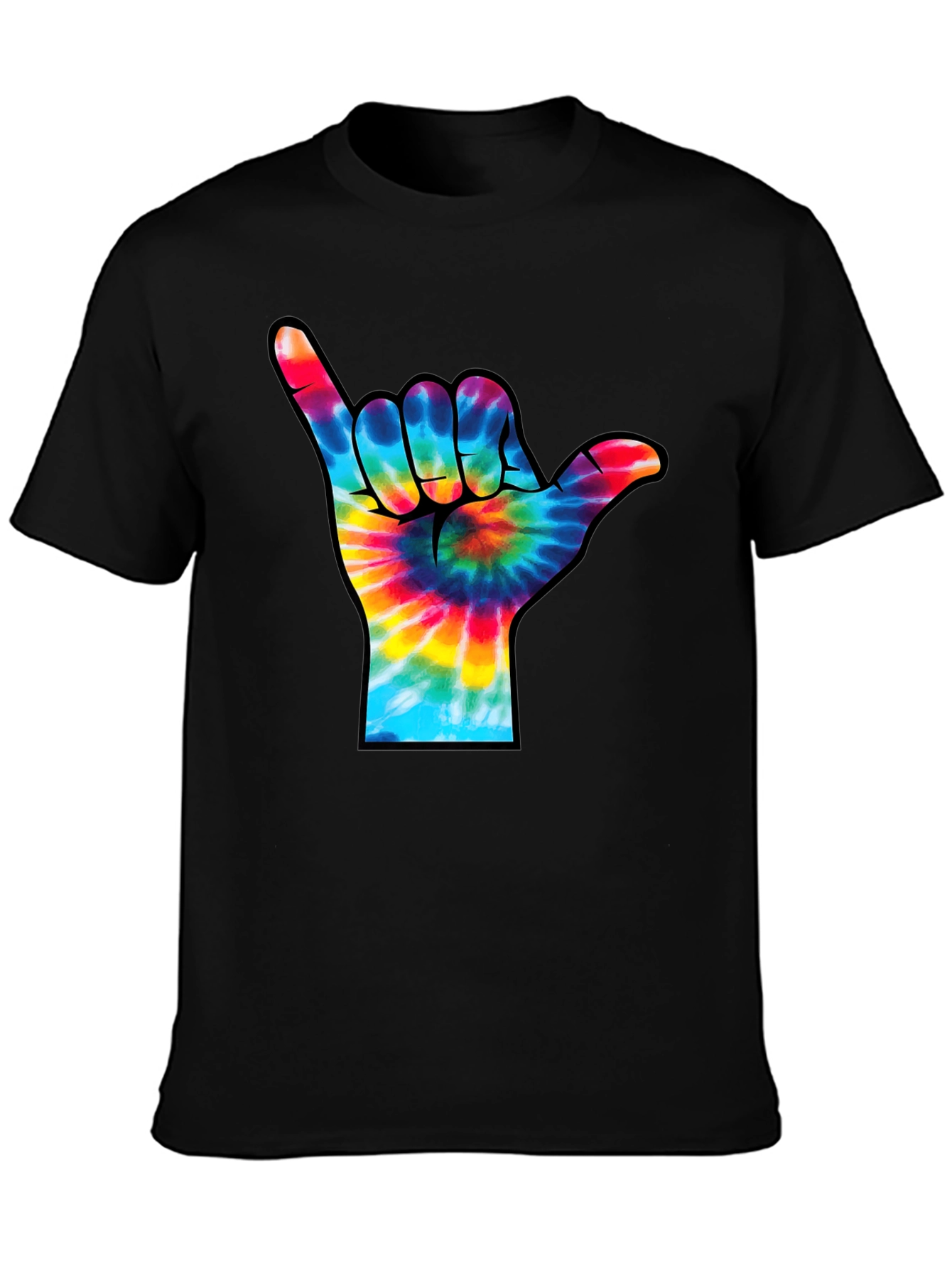 Camiseta Negra con Diseño Mano Tie-Dye