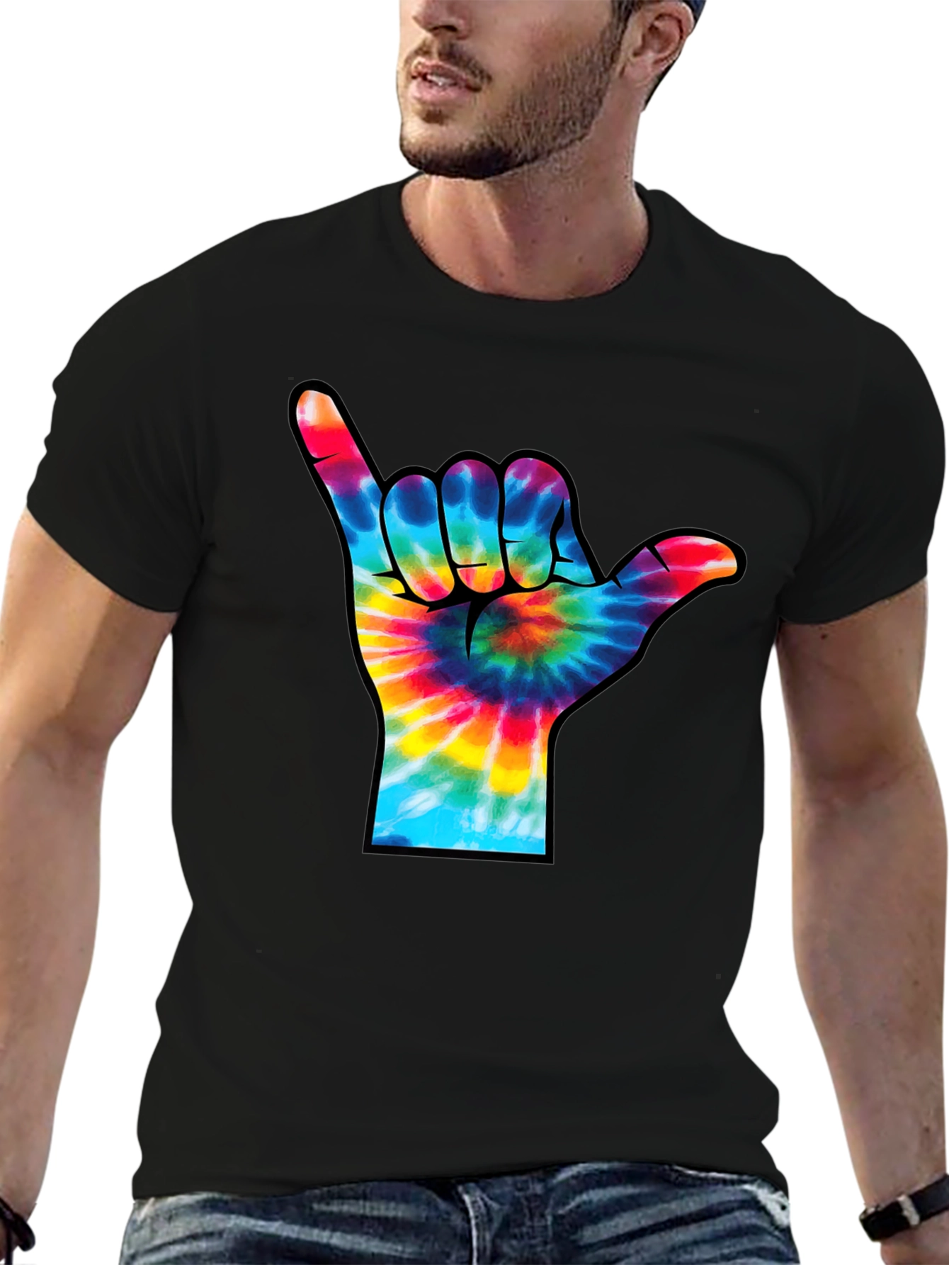 Camiseta Negra con Diseño Mano Tie-Dye