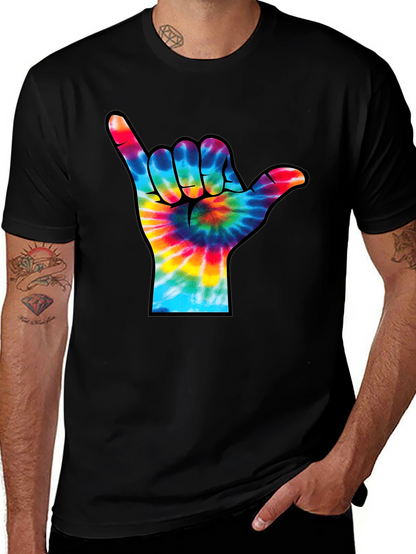 Camiseta Negra con Diseño Mano Tie-Dye