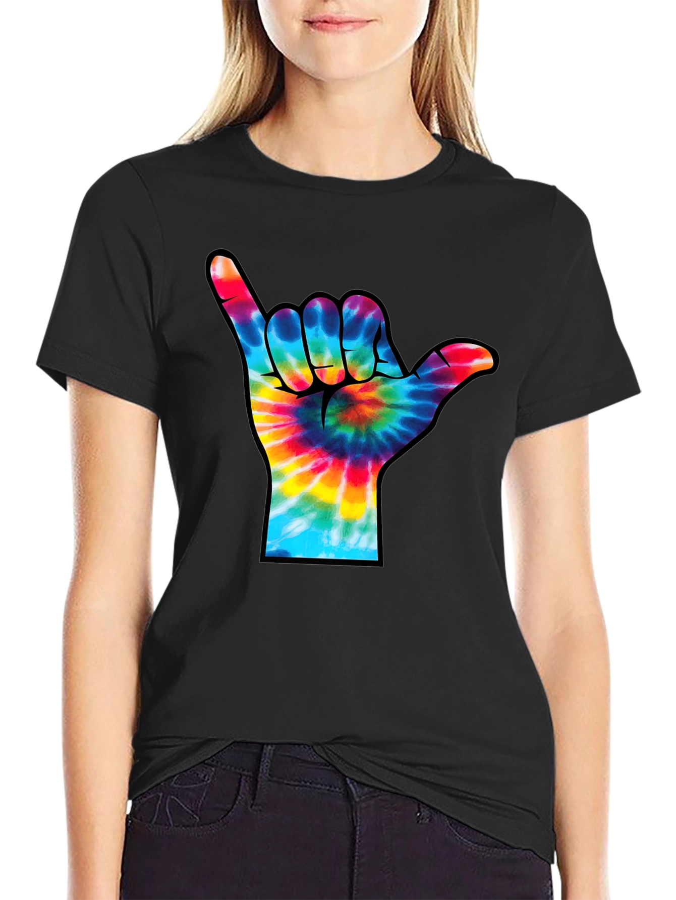 Camiseta Negra con Diseño Mano Tie-Dye