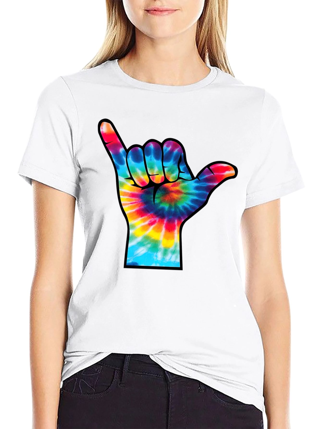 Camiseta Negra con Diseño Mano Tie-Dye
