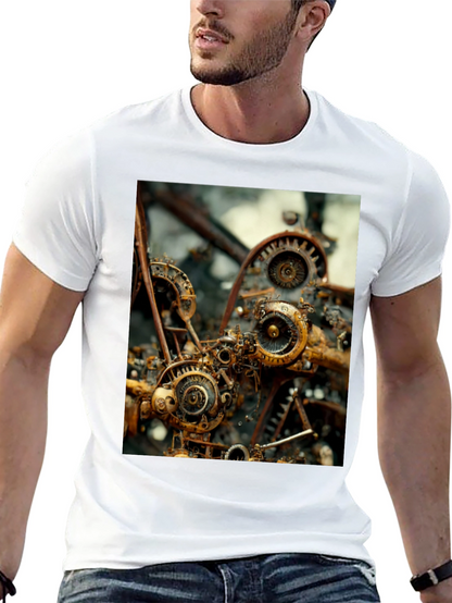 Camiseta Negra con Diseño Steampunk Mecánico