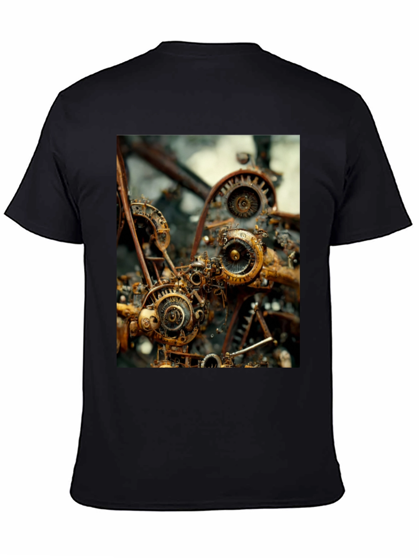 Camiseta Negra con Diseño Steampunk Mecánico