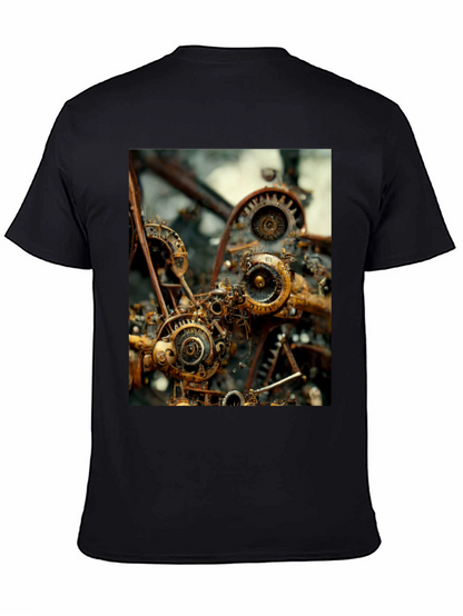 Camiseta Negra con Diseño Steampunk Mecánico