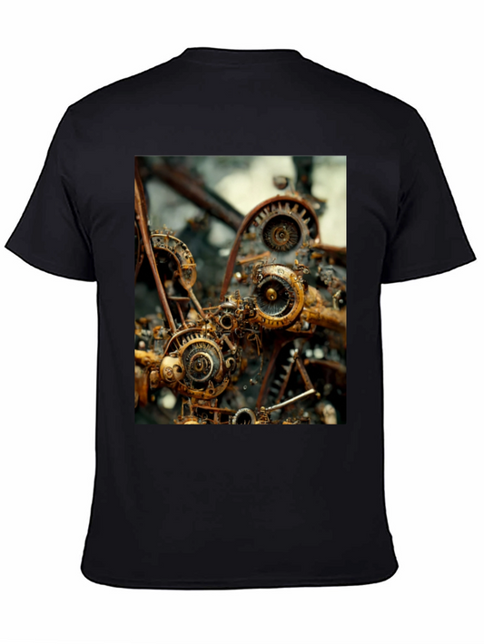 Camiseta Negra con Diseño Steampunk Mecánico