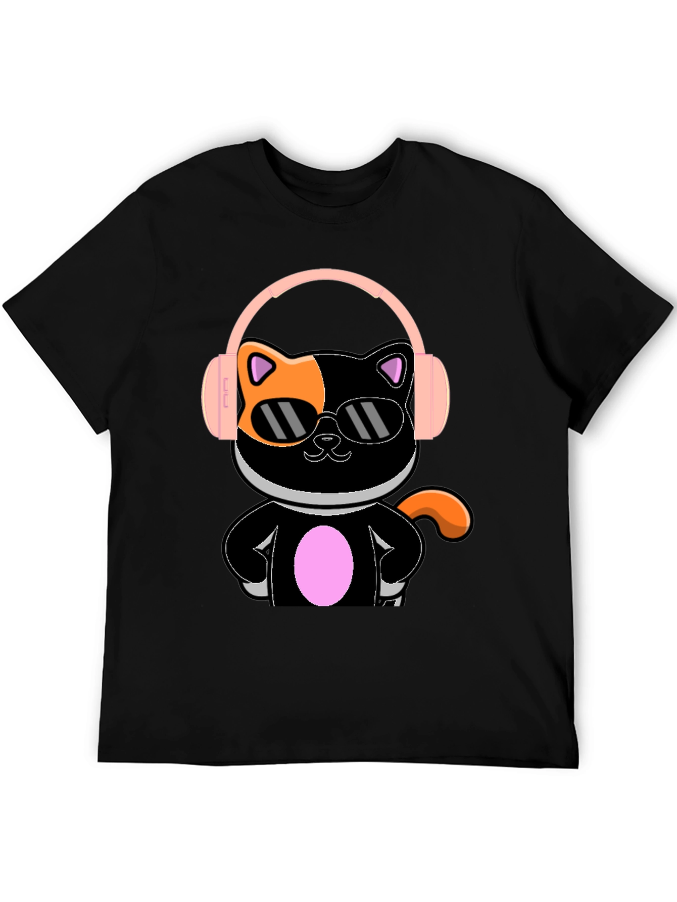 Camiseta Negra Gato Cool con Audífonos