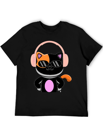 Camiseta Negra Gato Cool con Audífonos