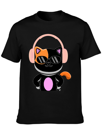 Camiseta Negra Gato Cool con Audífonos