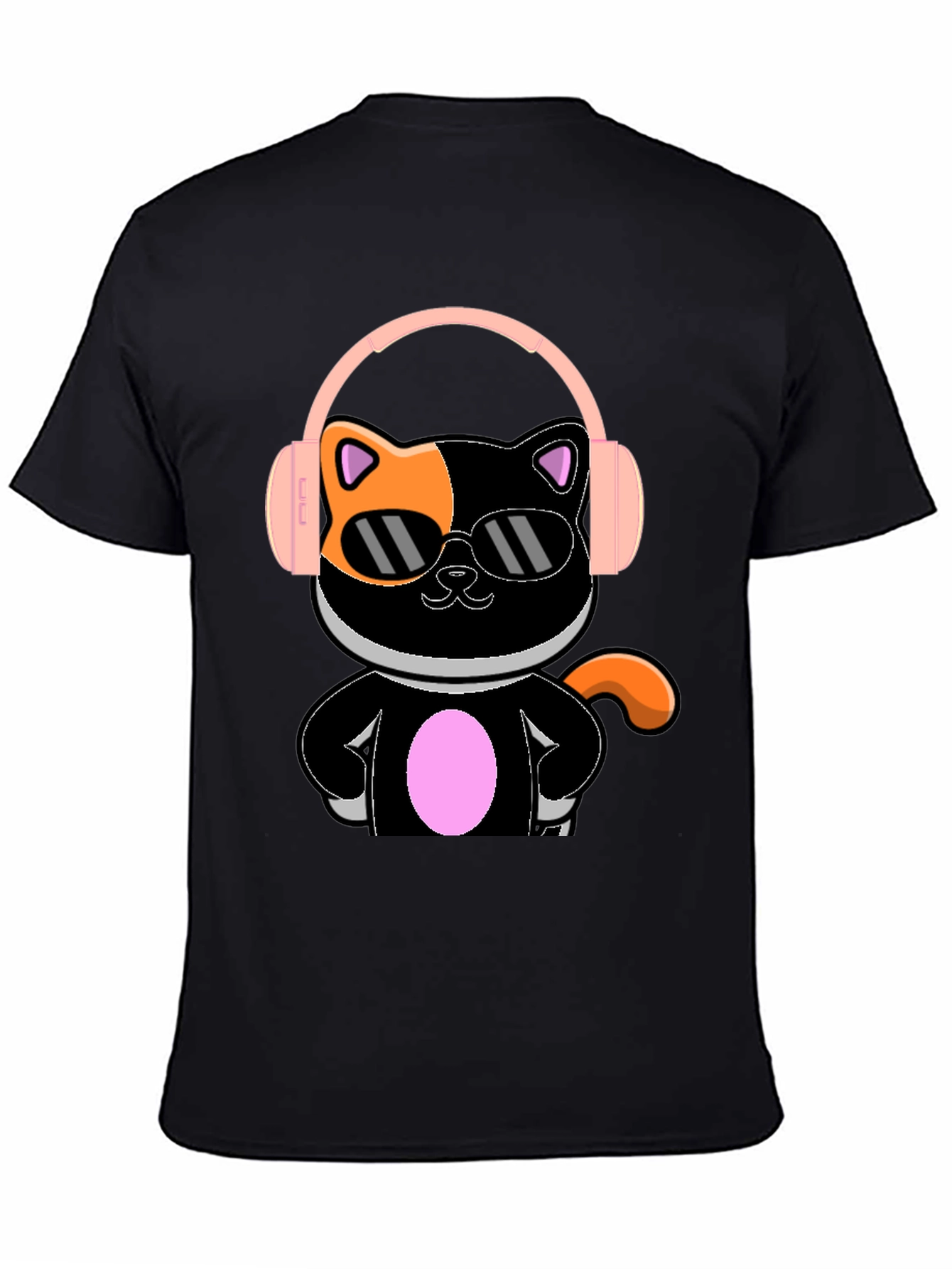 Camiseta Negra Gato Cool con Audífonos