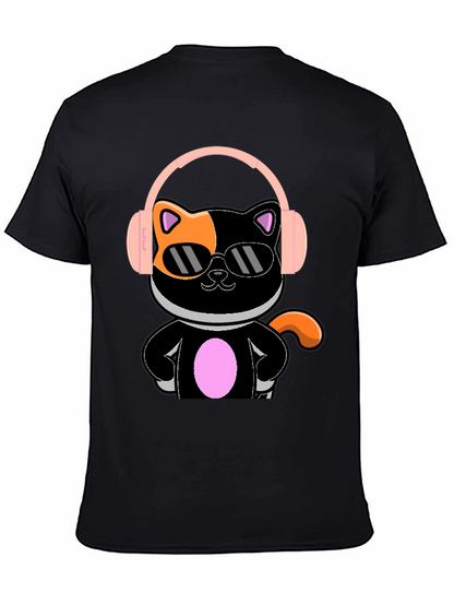 Camiseta Negra Gato Cool con Audífonos