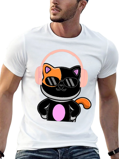 Camiseta Negra Gato Cool con Audífonos
