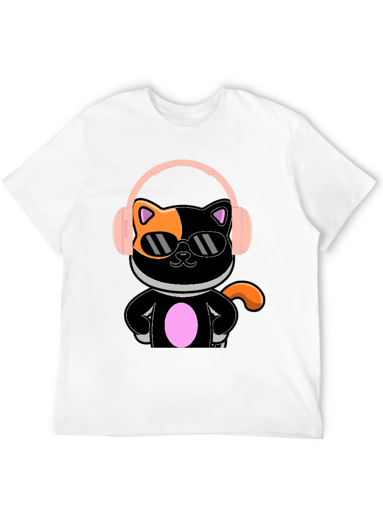 Camiseta Negra Gato Cool con Audífonos