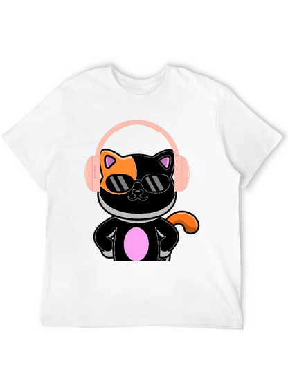 Camiseta Negra Gato Cool con Audífonos
