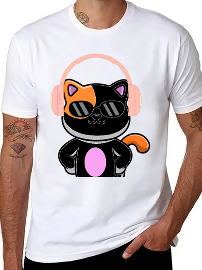 Camiseta Negra Gato Cool con Audífonos