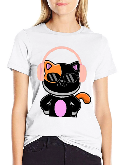 Camiseta Negra Gato Cool con Audífonos