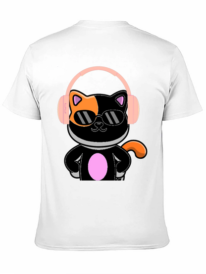 Camiseta Negra Gato Cool con Audífonos