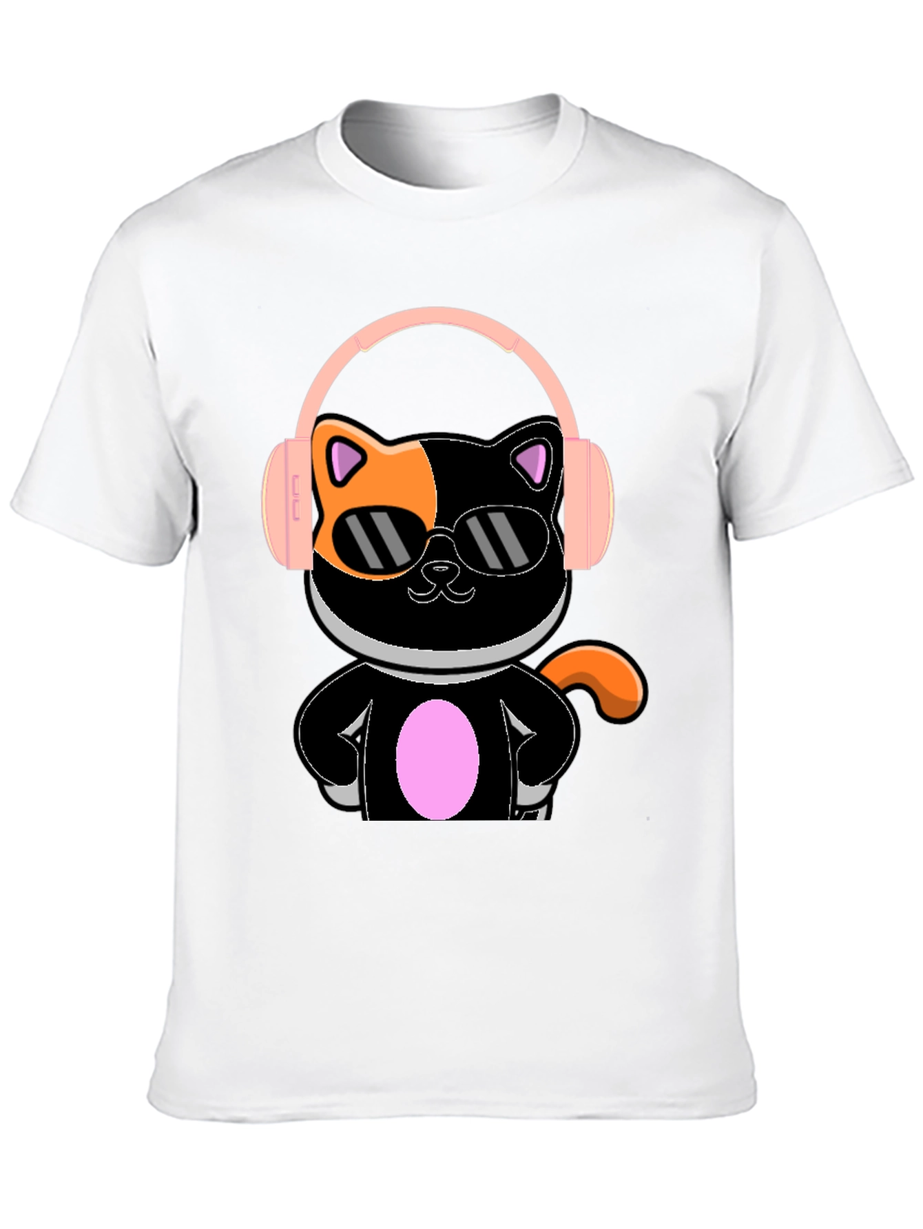 Camiseta Negra Gato Cool con Audífonos