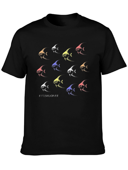 Camiseta Negra #FishLover Diseño Peces Tropicales