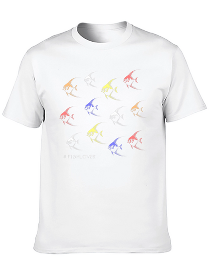 Camiseta Negra #FishLover Diseño Peces Tropicales