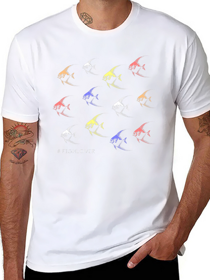 Camiseta Negra #FishLover Diseño Peces Tropicales