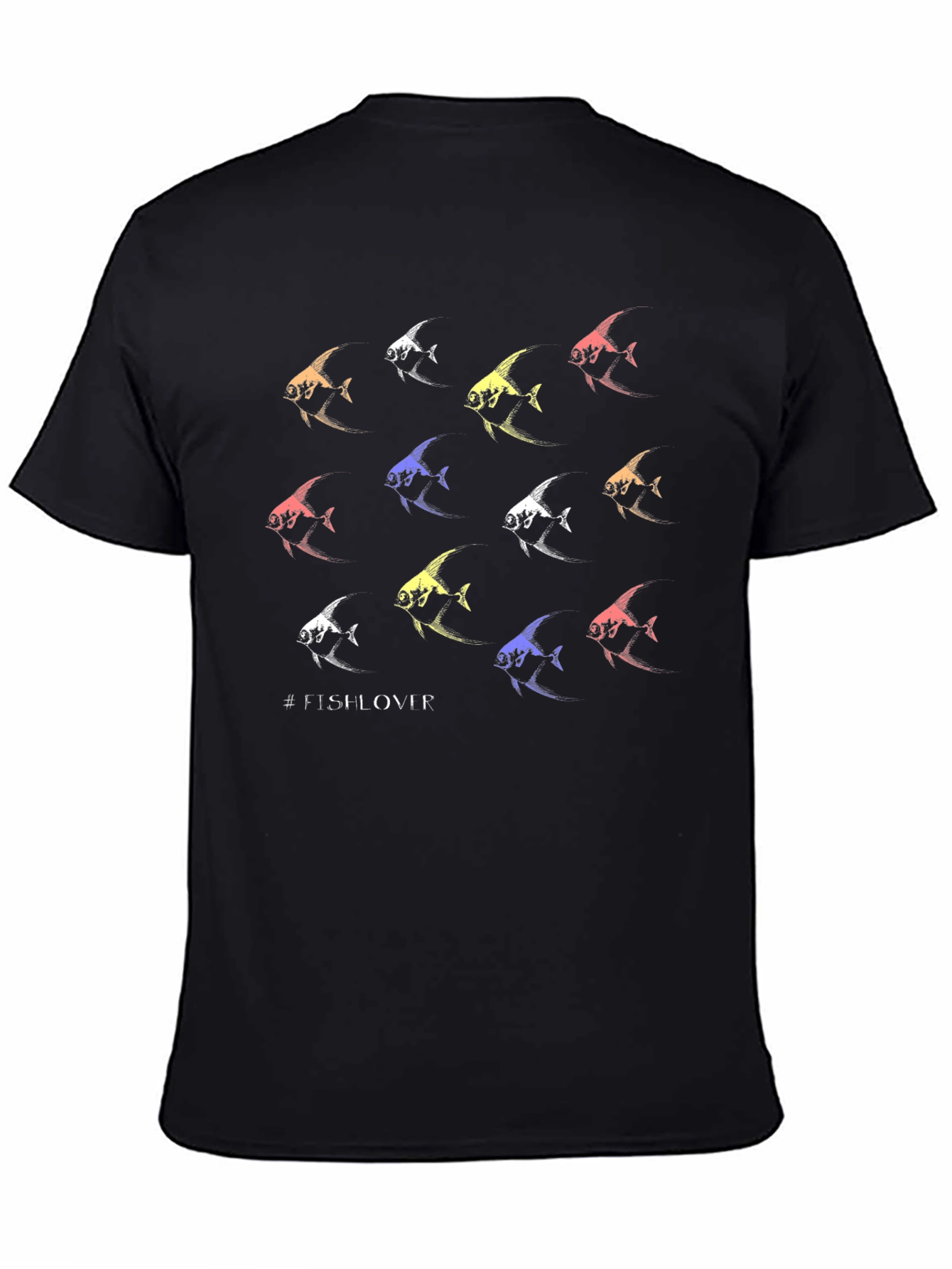 Camiseta Negra #FishLover Diseño Peces Tropicales