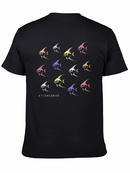 Camiseta Negra #FishLover Diseño Peces Tropicales