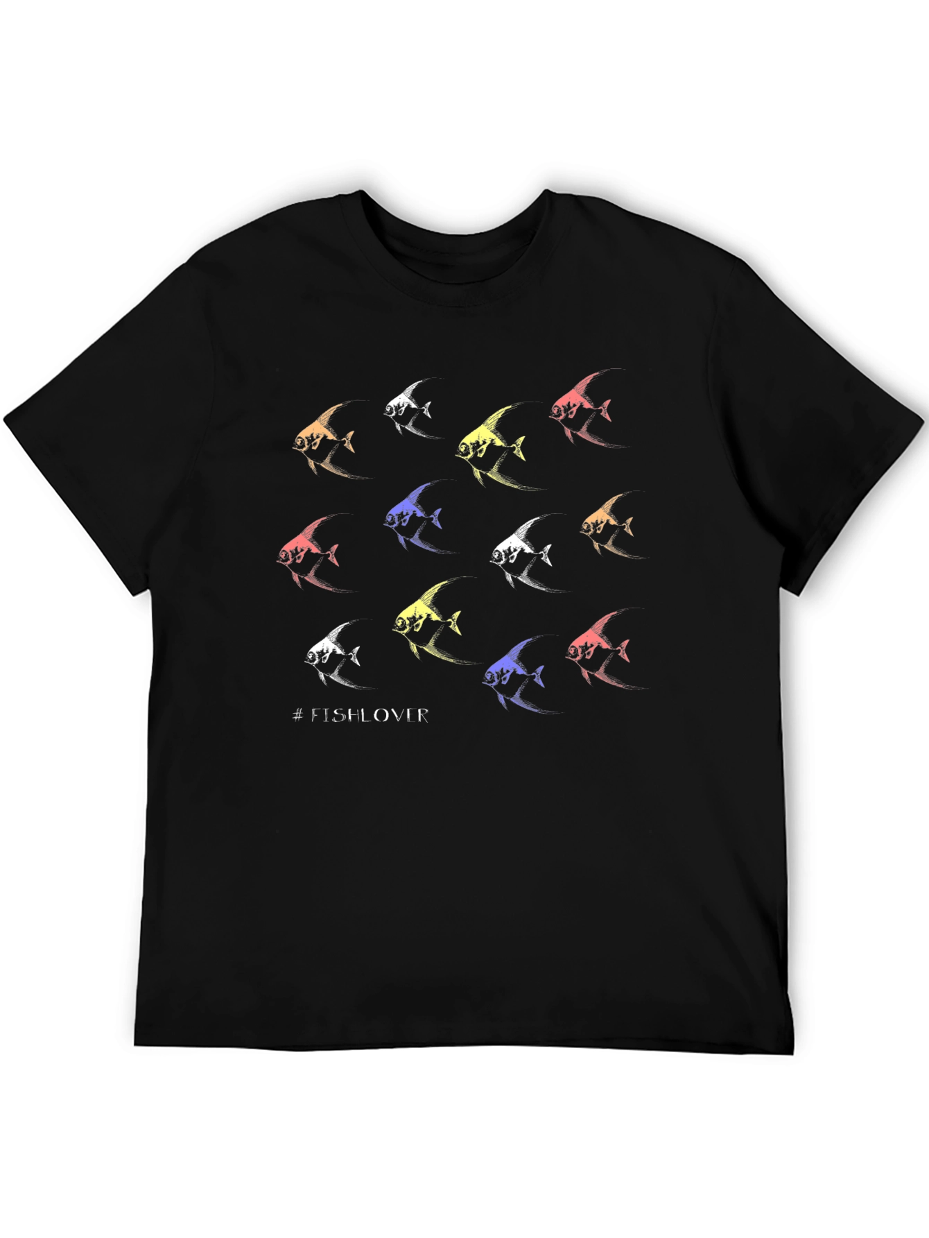 Camiseta Negra #FishLover Diseño Peces Tropicales