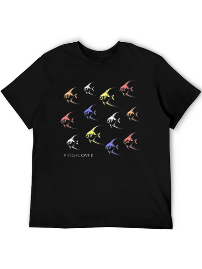 Camiseta Negra #FishLover Diseño Peces Tropicales