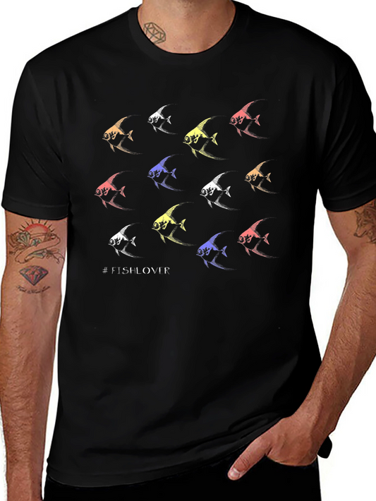 Camiseta Negra #FishLover Diseño Peces Tropicales