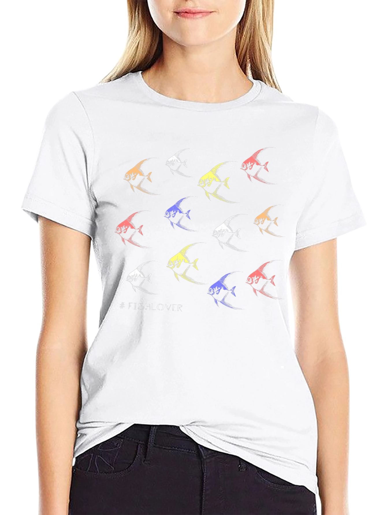 Camiseta Negra #FishLover Diseño Peces Tropicales