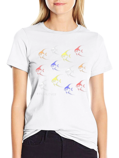 Camiseta Negra #FishLover Diseño Peces Tropicales